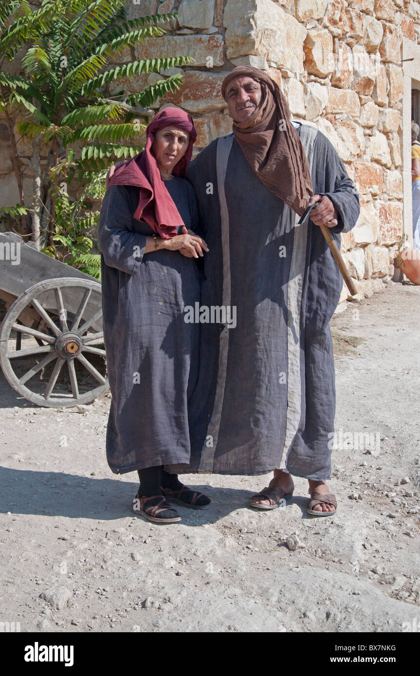 Acteurs en costume biblique au village biblique de Nazareth. Banque D'Images