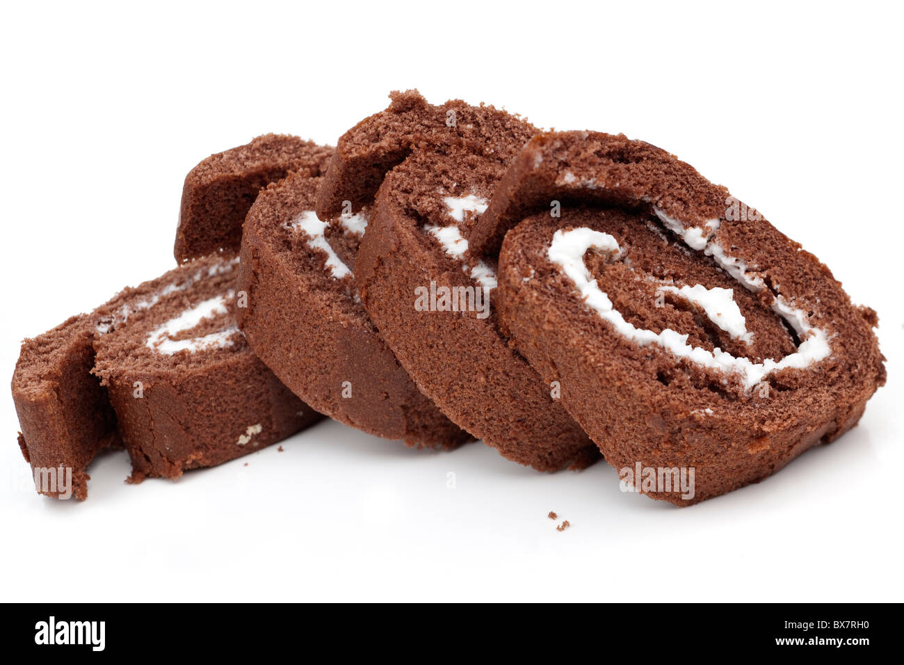 Quatre tranches de chocolat rouleau suisse Banque D'Images
