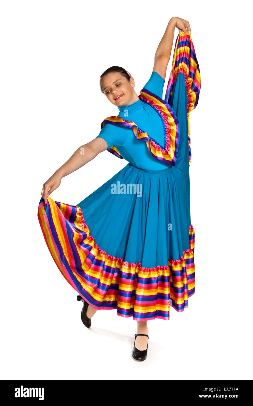 Jeune fille dans un costume de danse nationale mexicaine traditionnelle Banque D'Images