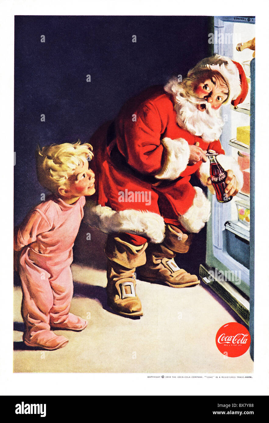 Coca Cola classique annonce dans le magazine américain avec illustration couleur de Santa le Père Noël daté de décembre 1959 Banque D'Images
