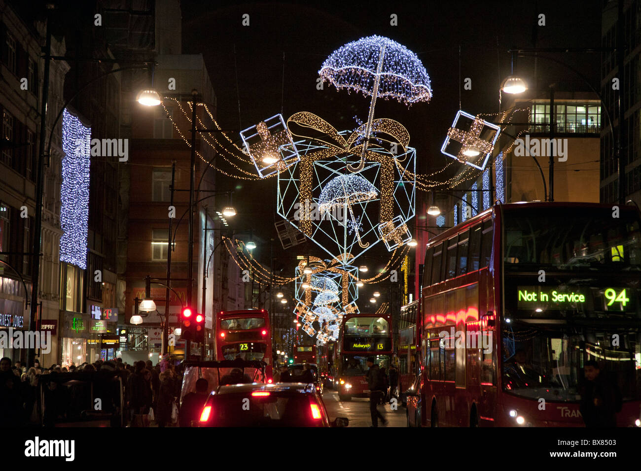 Les lumières de Noël sur Oxford Street à Londres. À l'ouest d'Oxford Circus Banque D'Images