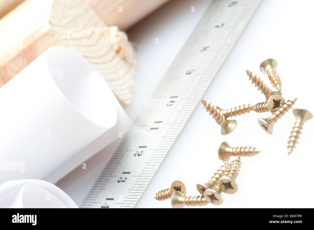 Tournevis, les vis et le dessin Banque D'Images