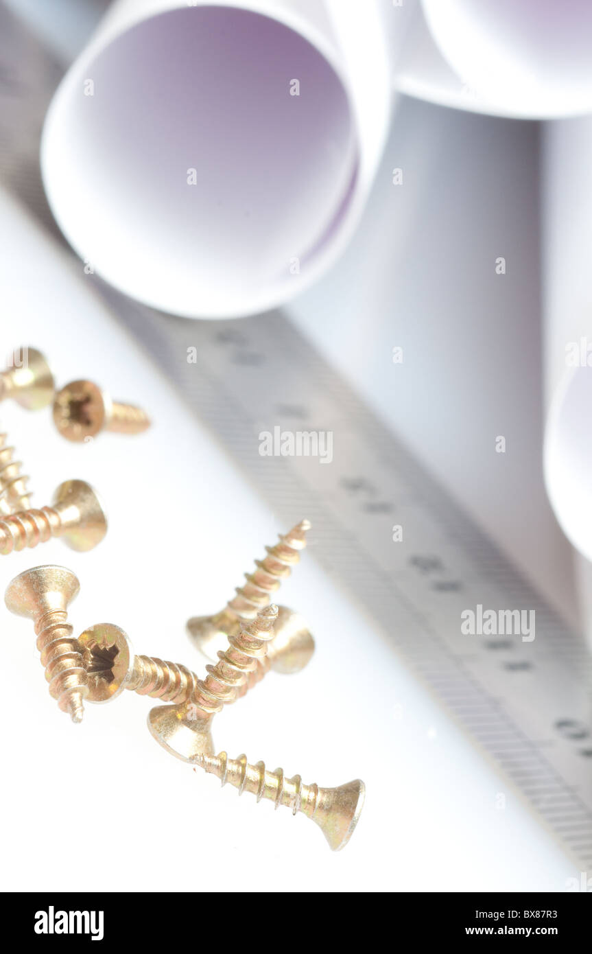 Tournevis, les vis et le dessin Banque D'Images