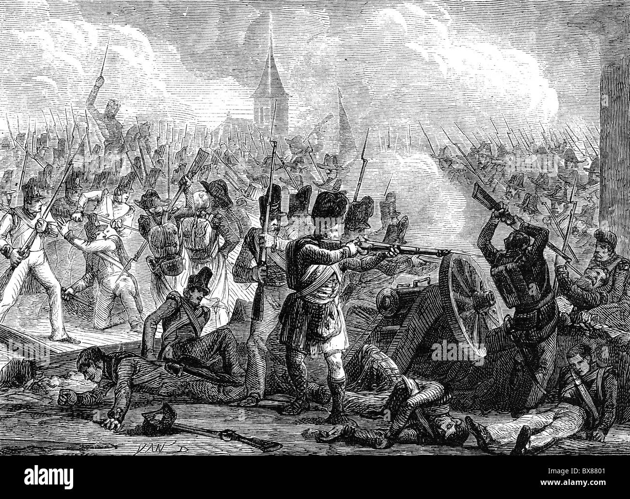 Evénements, Guerre de la première Coalition 1793 - 1797, bataille de Tourcoing, 18.5.1794, gravure en bois, 19e siècle, Grande-Bretagne, Grande-Bretagne, France, Flandre française, Turcoine, guerres révolutionnaires françaises, soldats, combat, historique, historique, peuple, droits additionnels-Clearences-non disponible Banque D'Images