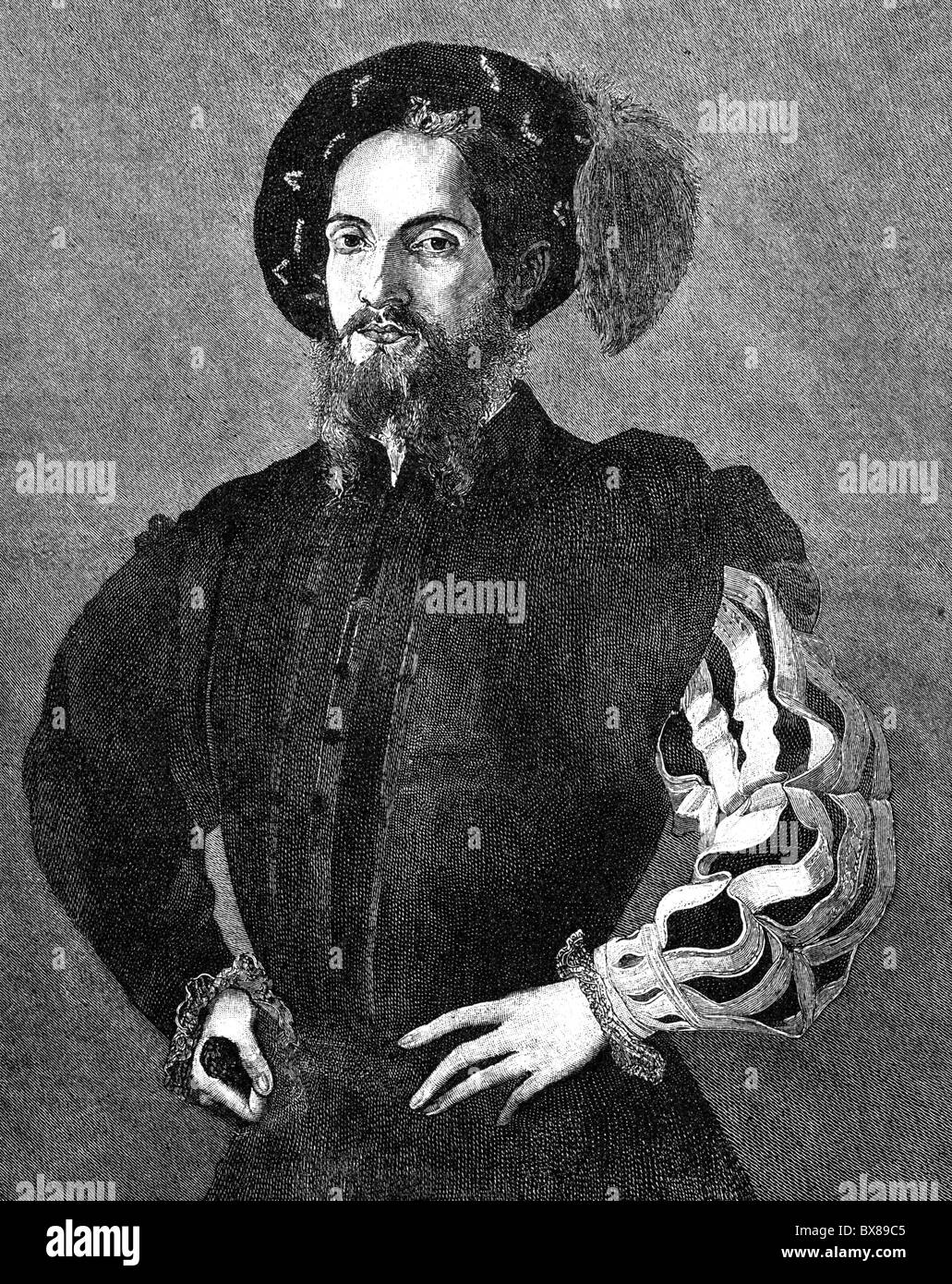 Borgia, Cesare, 13.9.1475 - 12.3 1507, politicien italien, demi-longueur, gravure en bois après une peinture de Raphaël (1483 - 1520), 19ème siècle, Banque D'Images