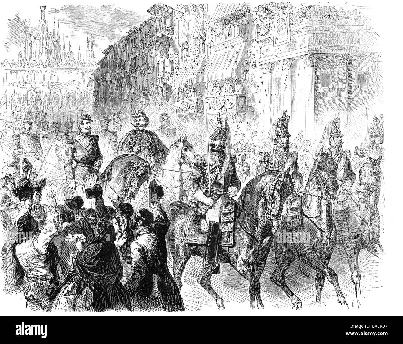 Evénements, Guerre austro-sarde 1859, entrée de l'allié à Milan, 4.6.1859, gravure en bois, 'Die Glocke', Nr. 27, 2.7.1859, , droits additionnels-Clearences-non disponible Banque D'Images