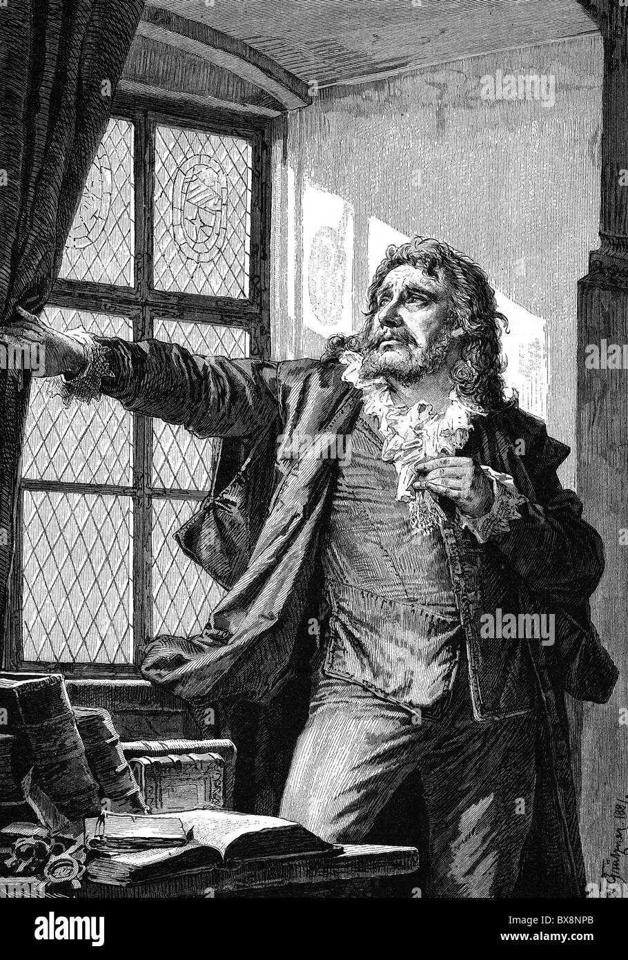 Possart, Ernst von, 11.5.1841 - 8.4.1921, acteur allemand, mi-longueur, comme Manfred dans le jeu dramatique 'Manfred' de Lord Byron, gravure en bois après un dessin d'Eduard Gruetzner de 1881, Banque D'Images