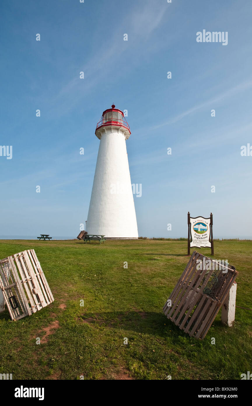 Point Prim, l'Île du Prince Édouard. Le phare de Point Prim. Banque D'Images