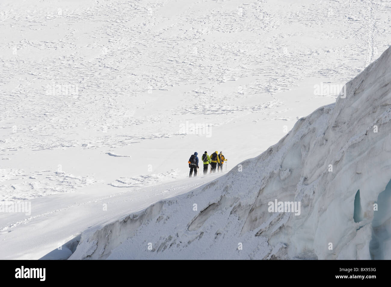 Les alpinistes sur un glacier énorme Banque D'Images