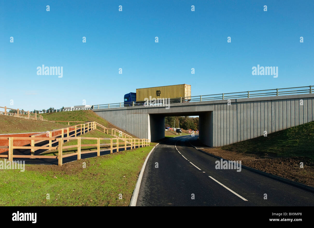 La construction de nouvelles routes à proximité de la nouvelle version de l'Haughley se penche sur la jonction A14 Stowmarket Suffolk UK Banque D'Images