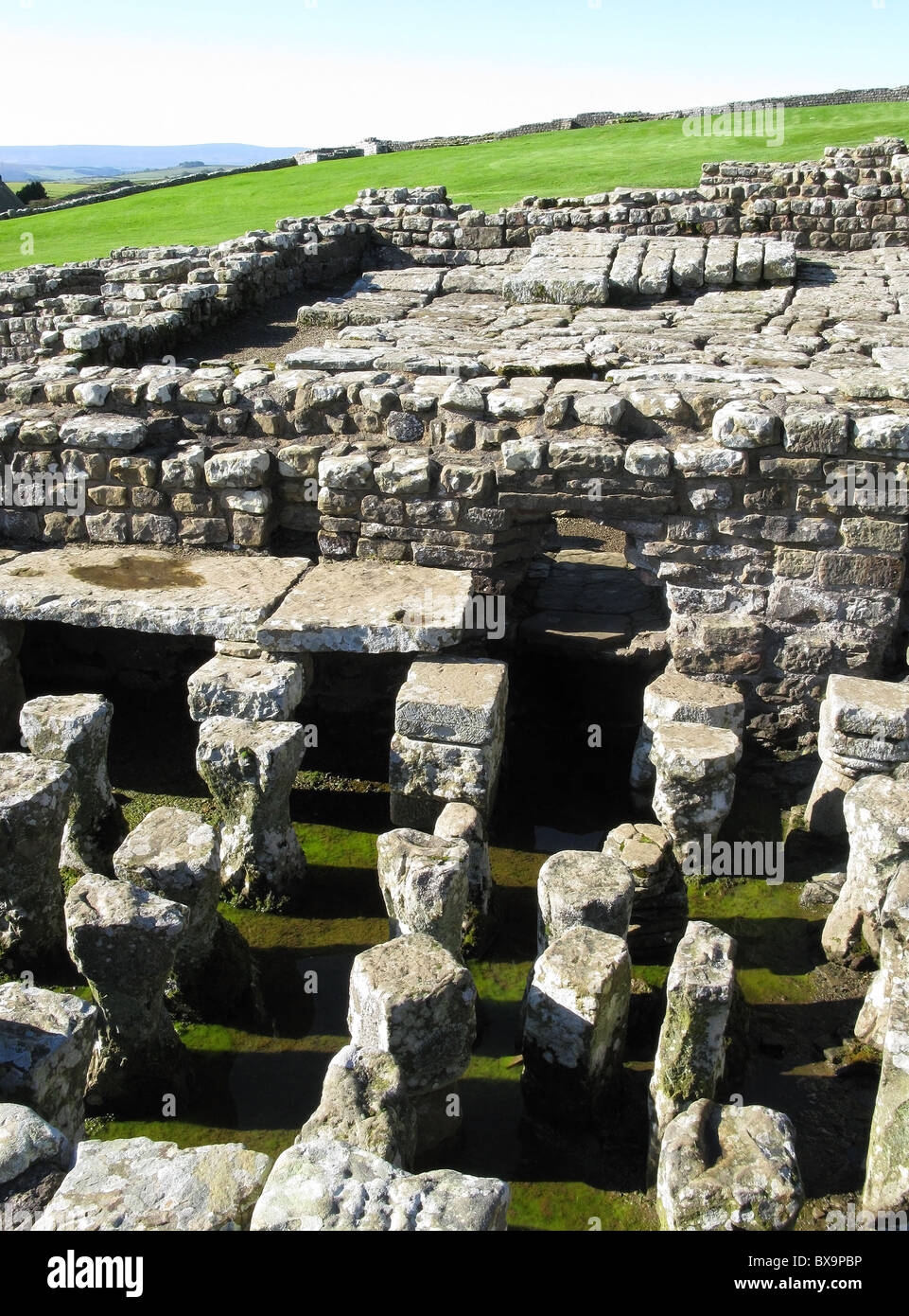Système de chauffage par le sol, fort romain de housesteads, mur d'Hadrien, Northumberland, England, UK Banque D'Images