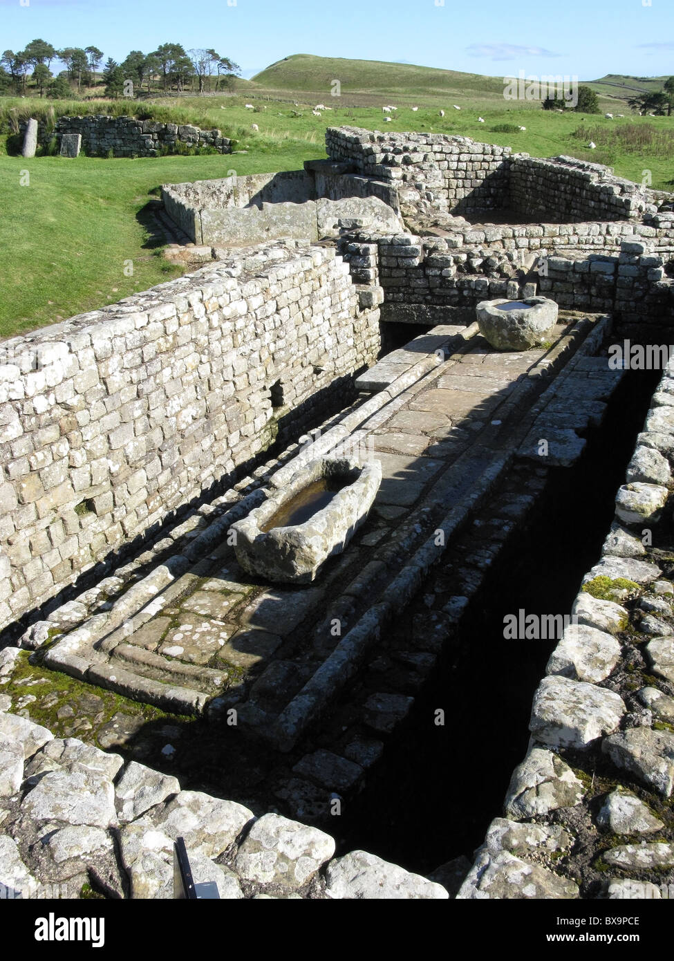 Zone de latrines, fort romain de housesteads, Northumberland, England, UK. Banque D'Images