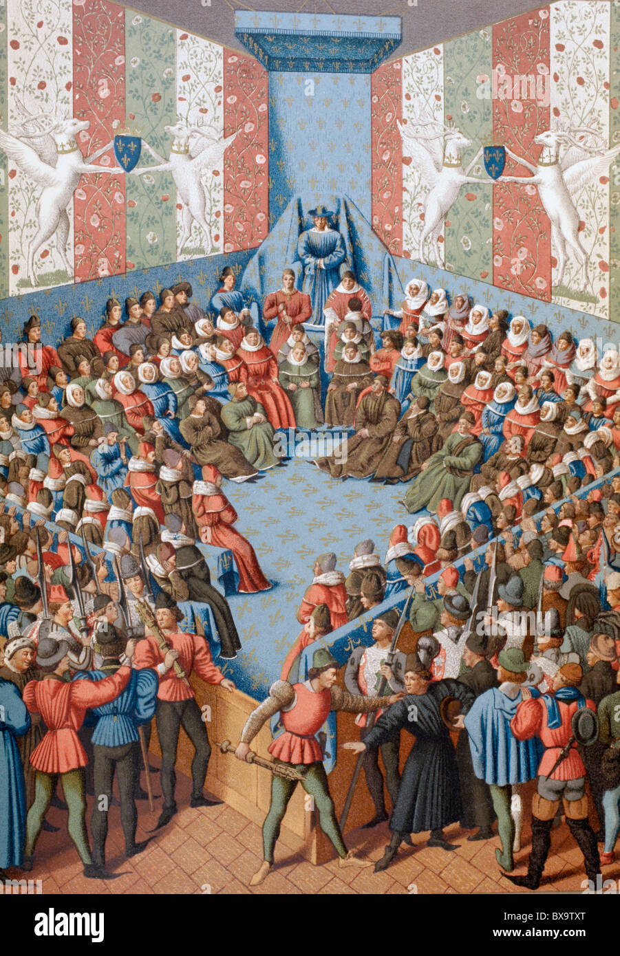 Jean II, Duc d'Alençon, 1409 - 1476, en procès accusé d'avoir conspiré avec les Anglais contre la France. Banque D'Images