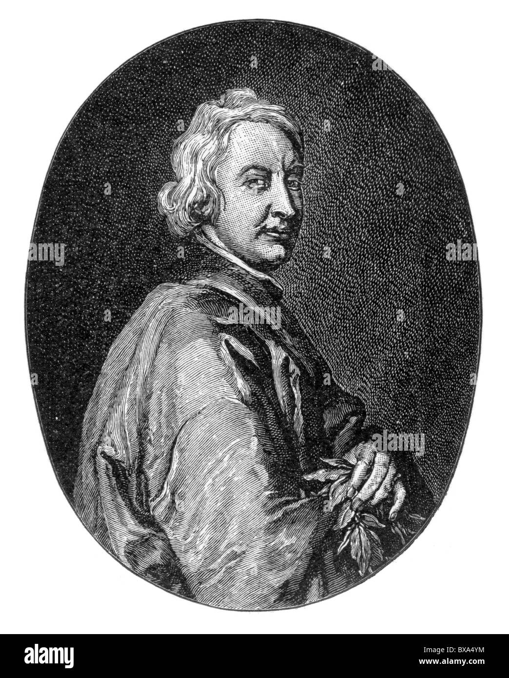 Portrait de John Dryden, poète anglais, critique littéraire, traducteur et dramaturge ; noir et blanc Illustration ; Banque D'Images
