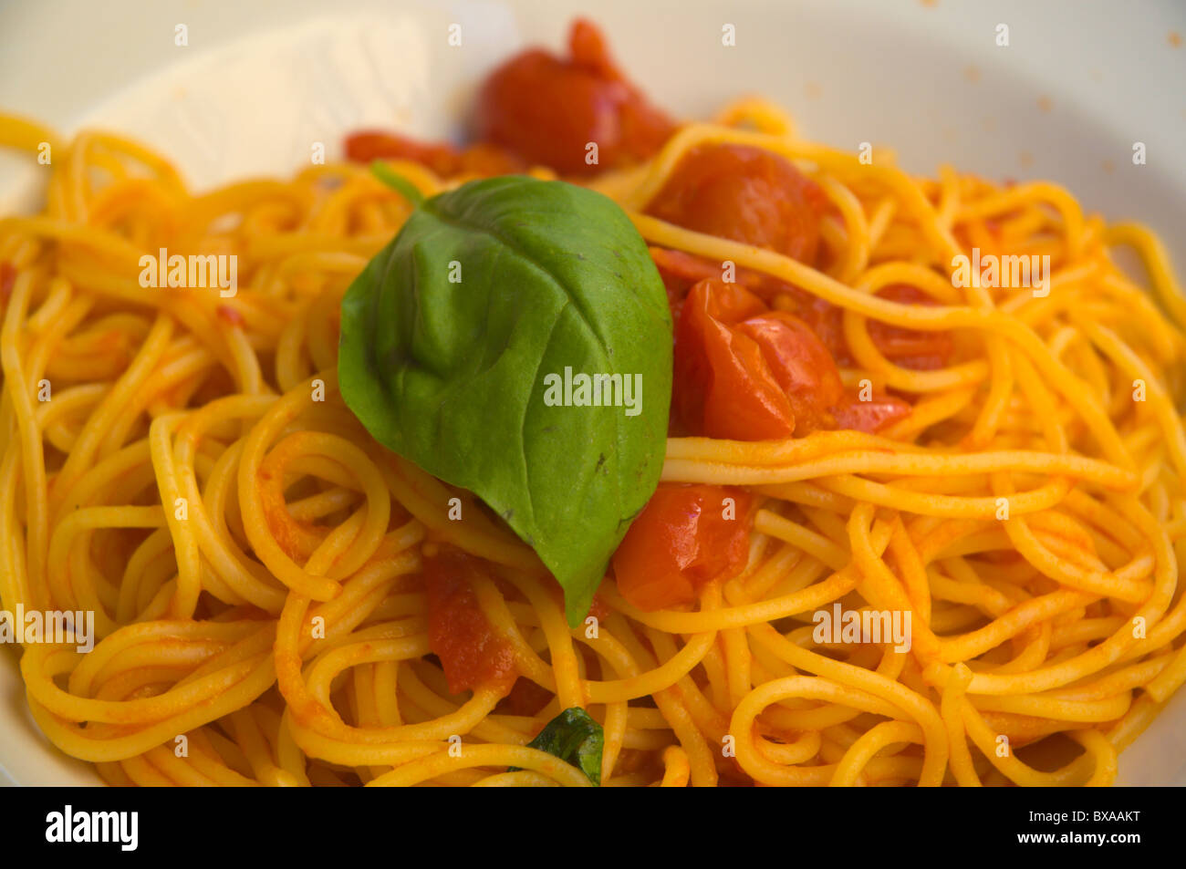 Spaghetti al pomodoro avec le basilic centro storico Rome Italie Europe Banque D'Images