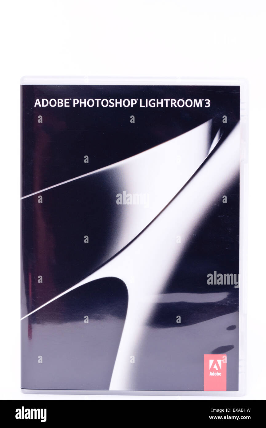 Le nouveau logiciel Adobe Photoshop Lightroom 3 pour les ordinateurs sur un fond blanc Banque D'Images