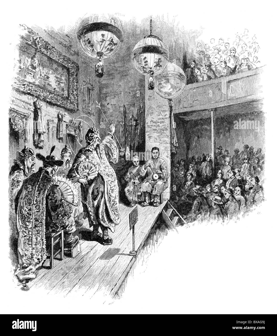 Un théâtre chinois de San Francisco, en Californie. Harper's New Monthly Magazine Mai 1883 Banque D'Images