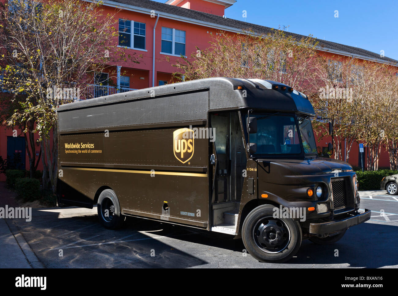 Camion de livraison UPS, Celebration, Floride, USA Banque D'Images