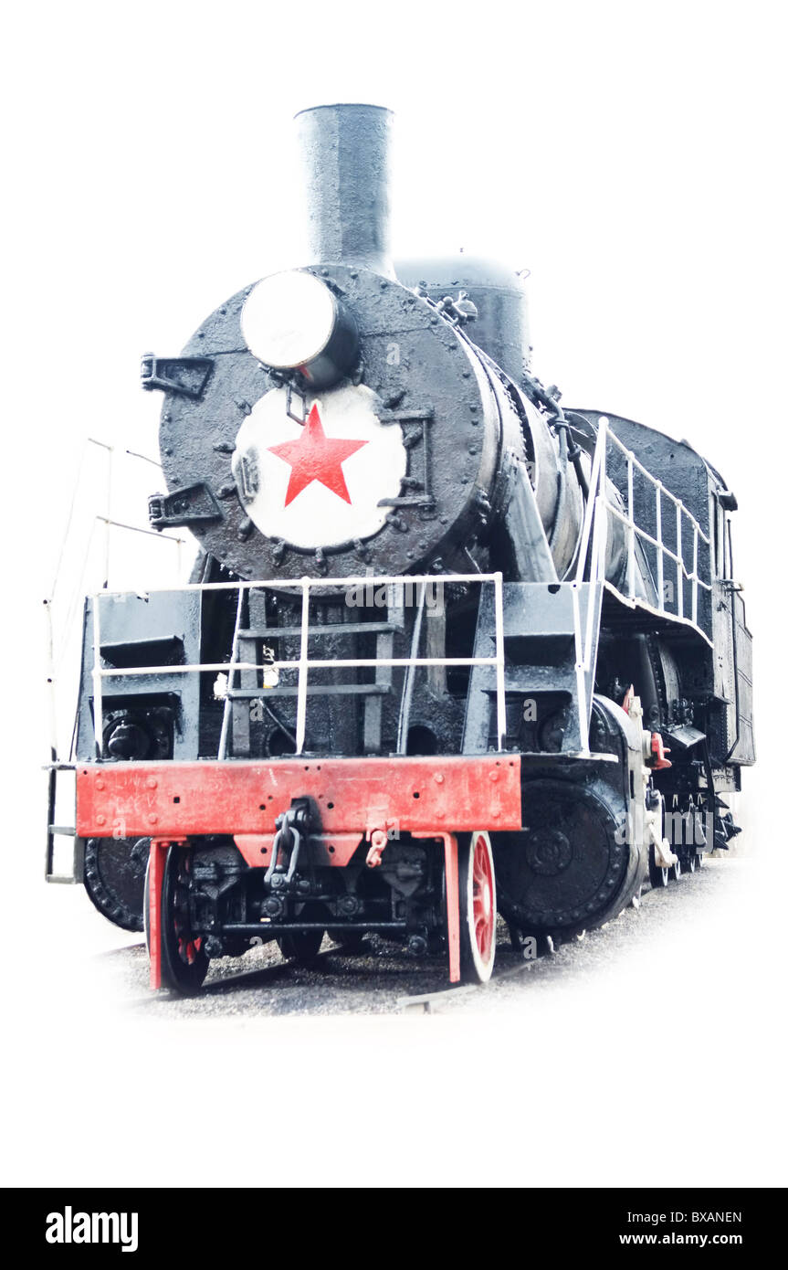 Vieille locomotive à vapeur sur le stationnement à la gare Banque D'Images