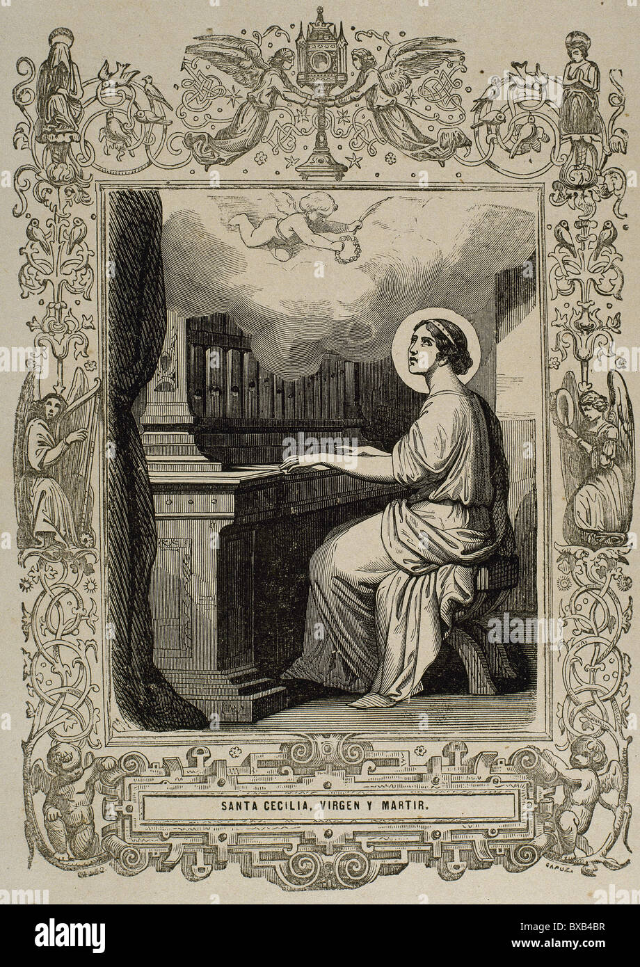 Saint Cecilia de Rome. 2e siècle A.C. Martyr romain. Gravure de Capuz. Banque D'Images