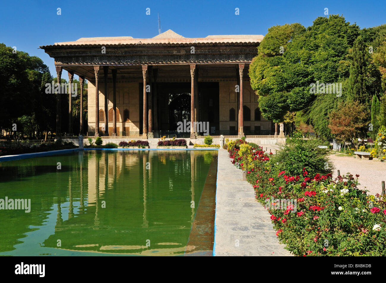 Chehel Sotoun safavide, Sotoon Palace, Site du patrimoine mondial de l'UNESCO, Ispahan, Isfahan, Iran, la Perse, l'Asie Banque D'Images