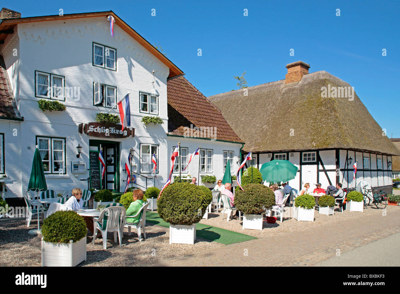 Maisons d'Adobe à Sieseby à la mer Baltique Fjord Schlei dans le Nord de l'Allemagne Banque D'Images
