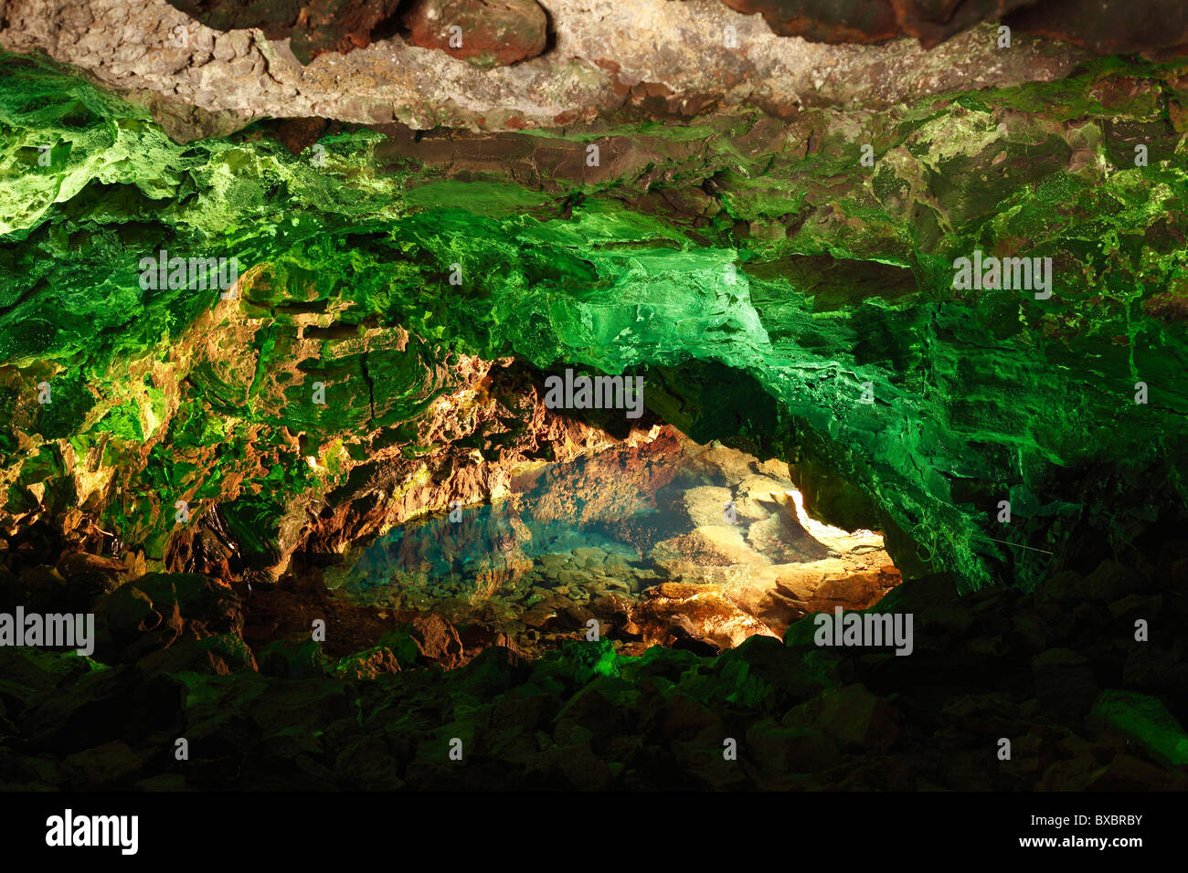 Tunnel de l'Atlantide, Grotte de Jameos del Agua, conçue par César Manrique, Lanzarote, Canary Islands, Spain, Europe Banque D'Images