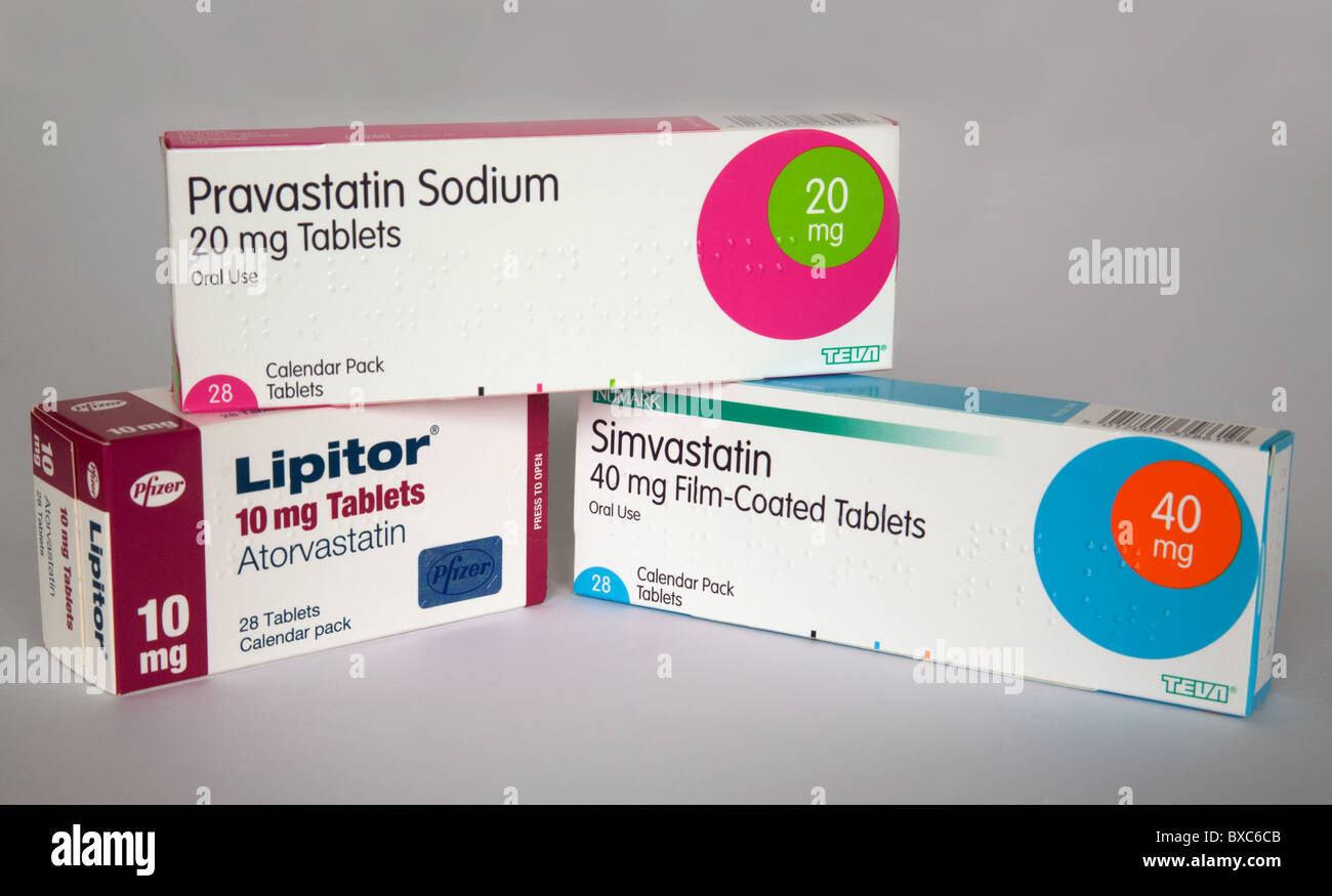 Trois différents types de statines disponibles au Royaume-Uni, l'atorvastatine, la pravastatine et la Simvastatine Banque D'Images