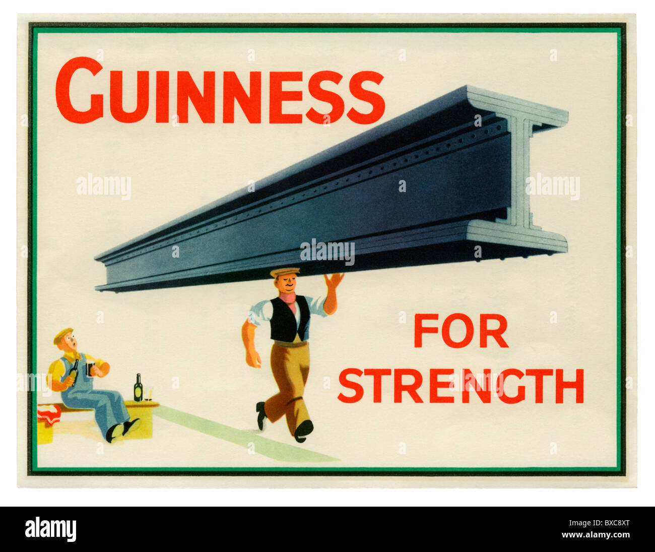 Une vieille petite affiche publicitaire de 'force' pour Guinness, ch. 1935 Banque D'Images