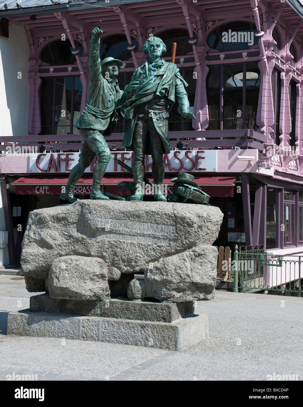 Statue de naturaliste et voyageur Alpine Suisse Horace-Bénédict de Saussure (1740-1799) Il était un aristocrate Suisse, physicien et Banque D'Images