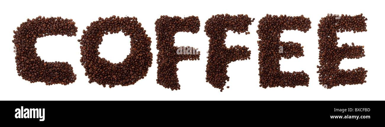 Beau brun, les grains de café, café d'orthographe Banque D'Images