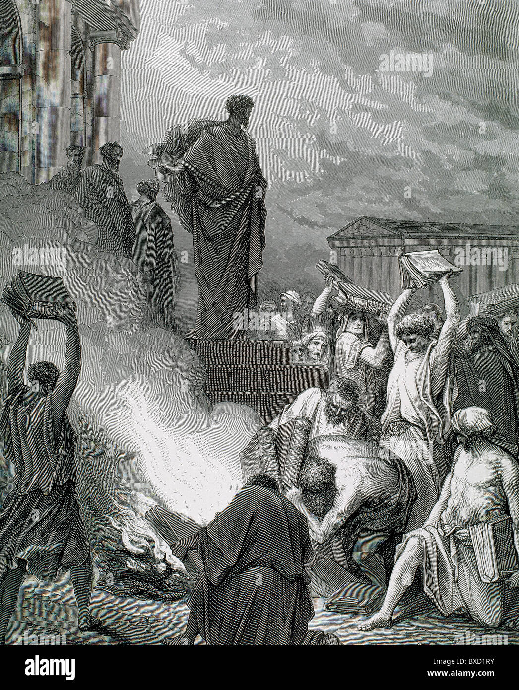L'Apôtre Paul (ch. 10 - c. 67). Paul à Ephèse. (Actes des Apôtres.) Dessin de Gustave Dore et gravure de J. Ettling. Banque D'Images