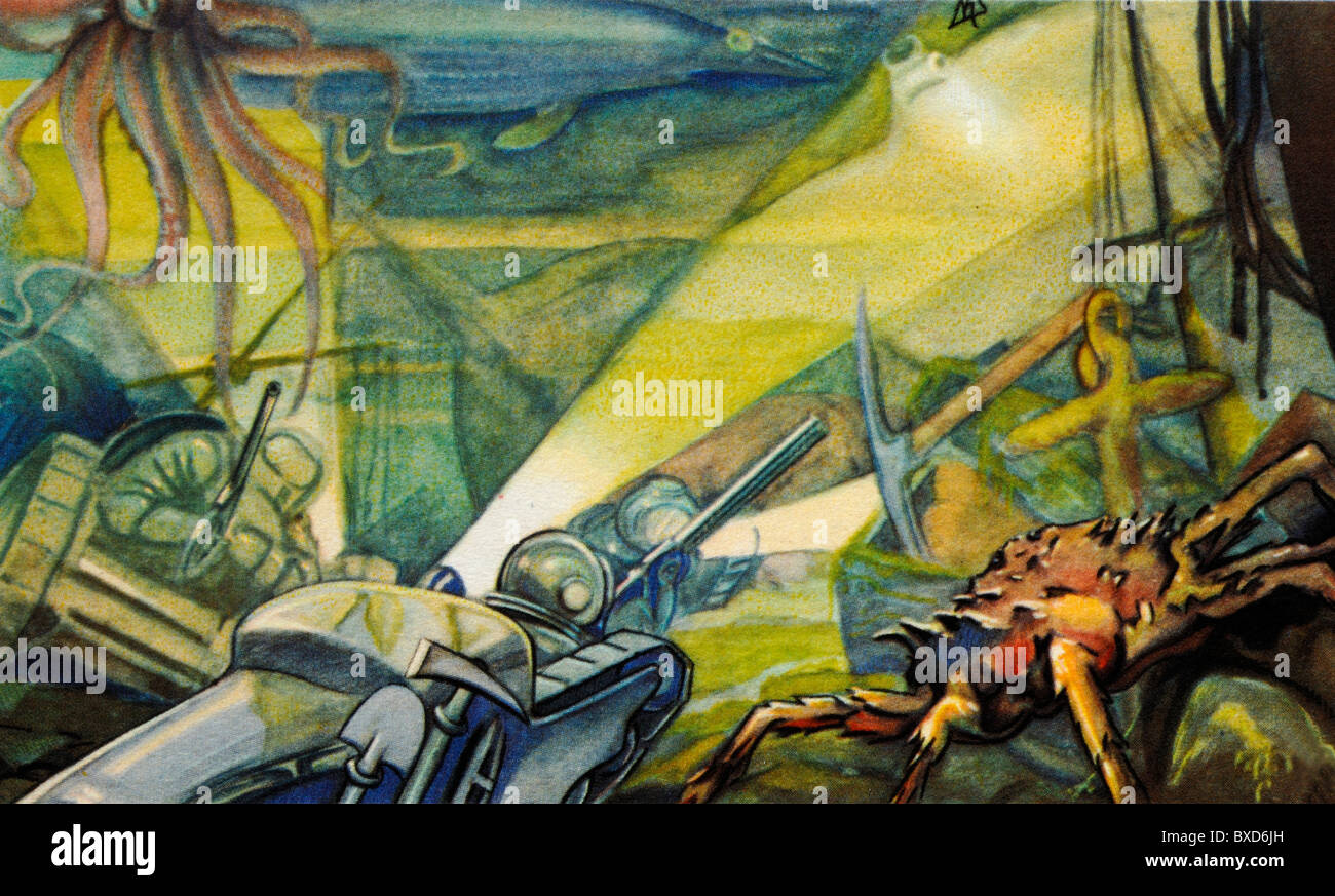 Réservoirs sous-marins futuristes pour explorer l'océan ou la mer Plancher (Illustration c1940) Banque D'Images