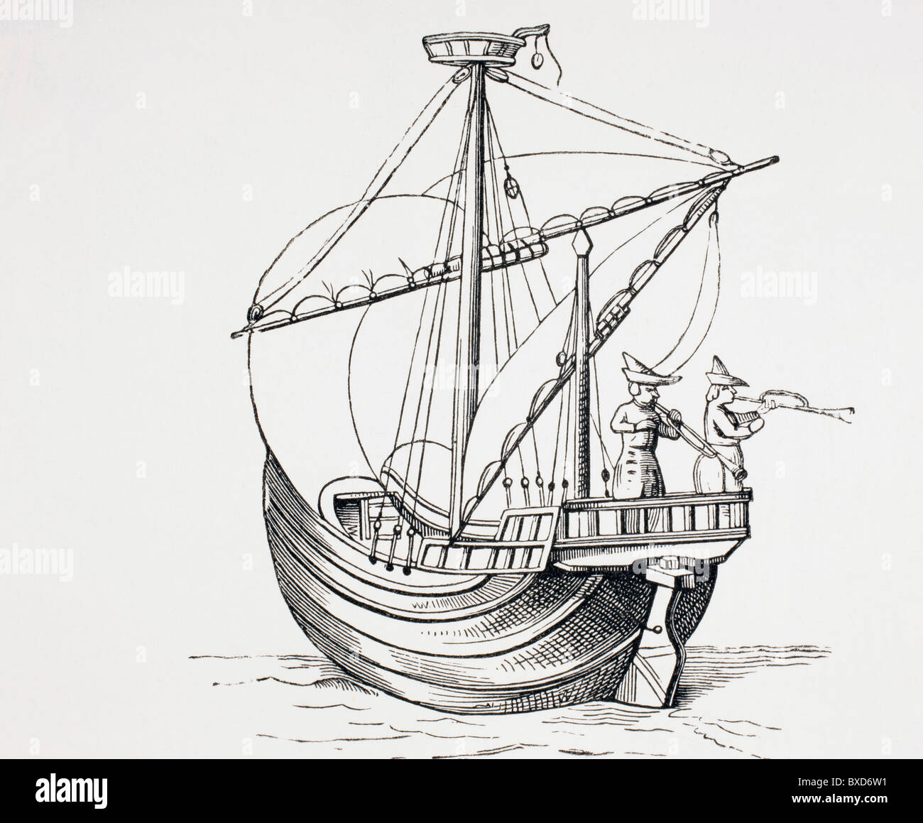 Un navire à voile du 15ème siècle. Banque D'Images