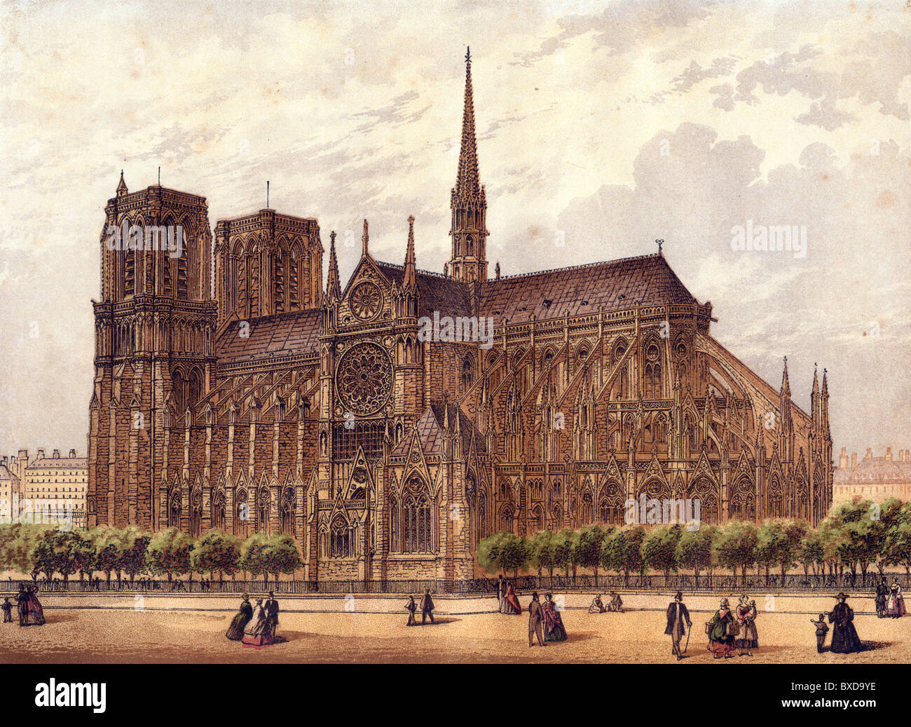 La Cathédrale Notre Dame, Paris, France, 19e siècle ; couleur ; Banque D'Images