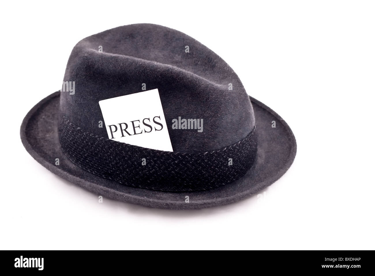 Un photojournaliste fedora hat avec carte de presse Banque D'Images