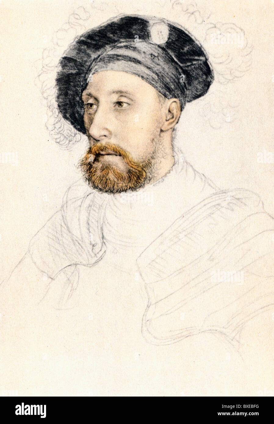 Sketch par Hans Holbein le Jeune ; Sir Nicholas Carew, 1527/8 ; illustration couleur ; Banque D'Images