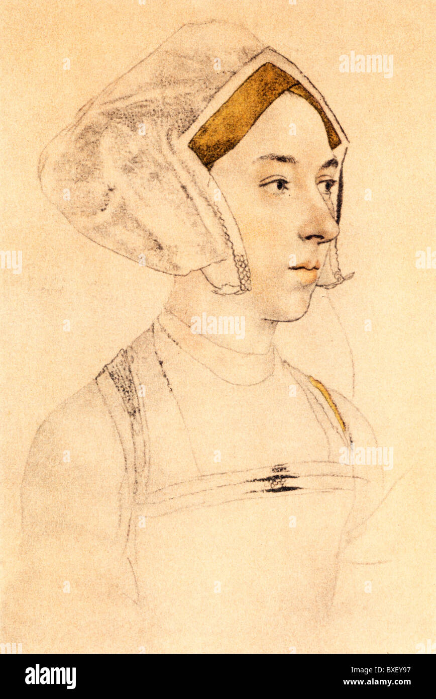 Sketch par Hans Holbein le Jeune, Portrait d'Anne Boleyn 1533/4 ; illustration couleur ; Banque D'Images
