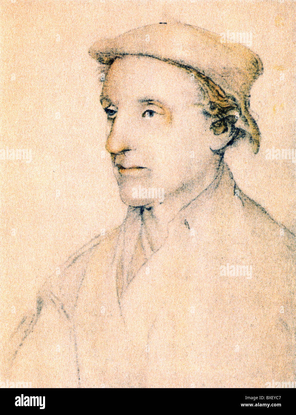 Sketch par Hans Holbein le Jeune, Portrait d'un homme inconnu ; illustration couleur ; Banque D'Images