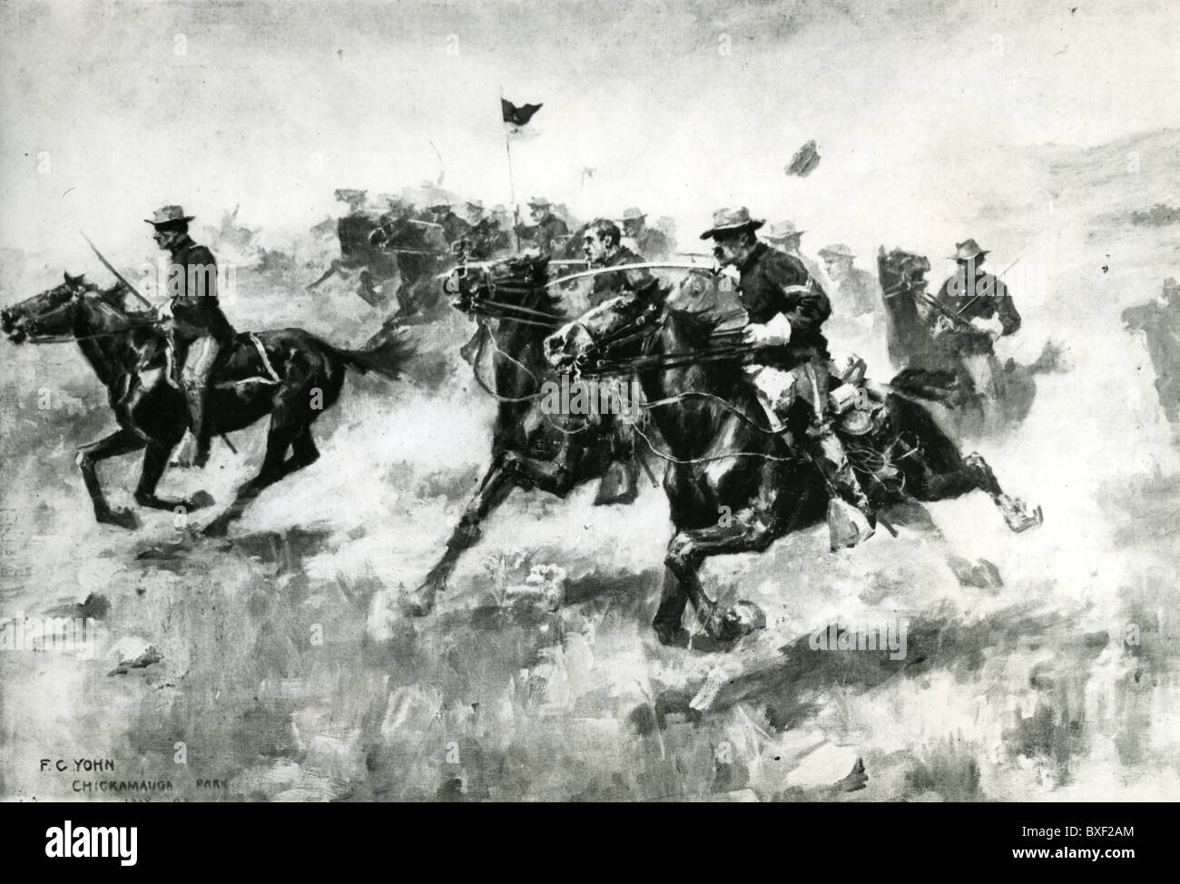 Les cavaliers américains sont indiqués l'organisation d'une cavalerie à Chickamauga, au Tennessee, en 1891. Banque D'Images