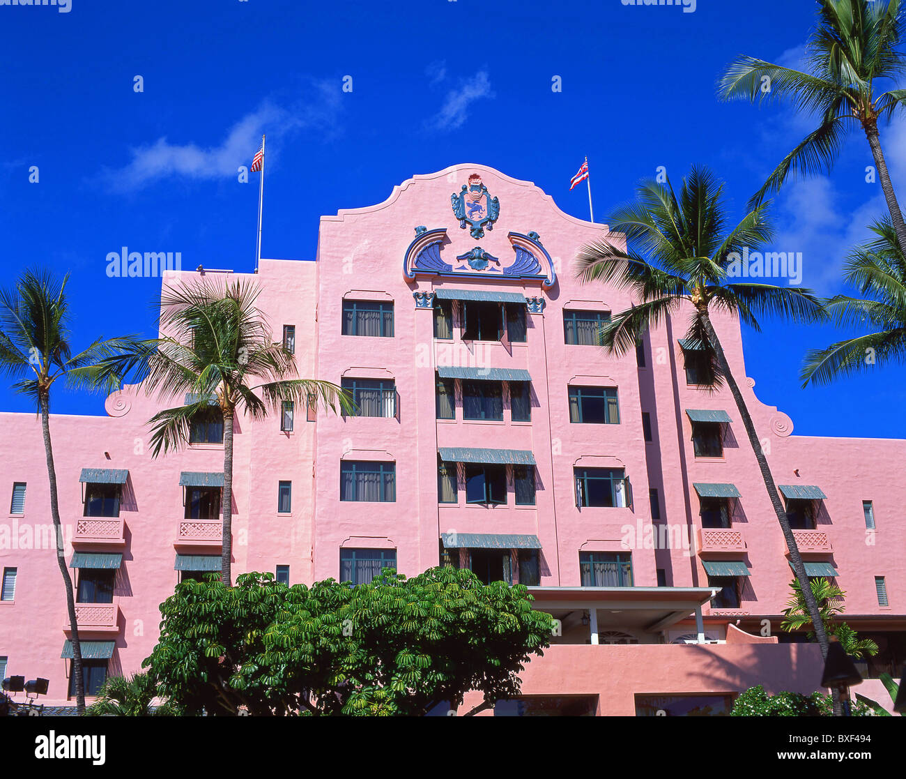 Hôtel Royal Hawaiian, la plage de Waikiki, Honolulu, Oahu, Hawaii, United States of America Banque D'Images