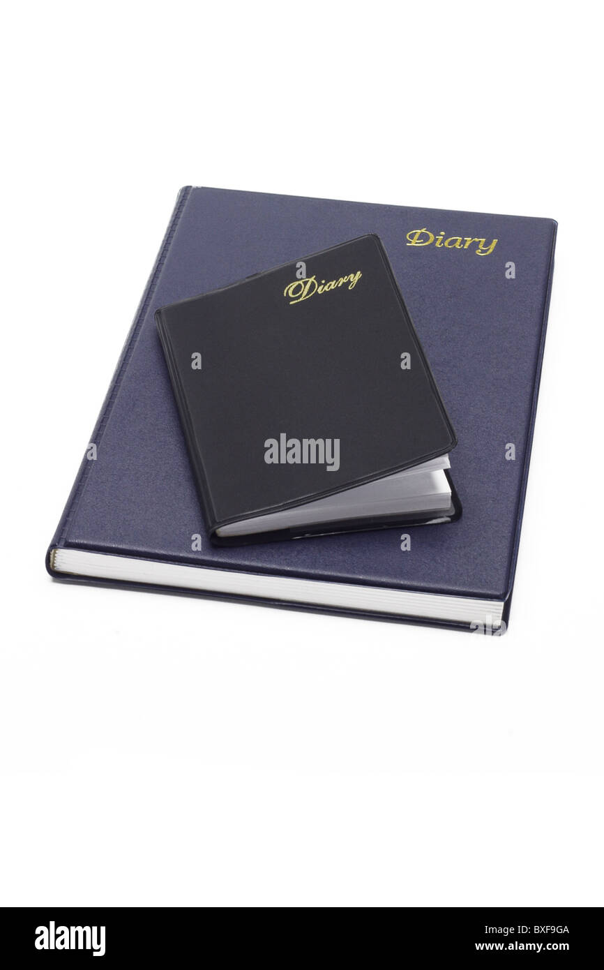 Grande et petite poche diaries sur fond blanc Banque D'Images