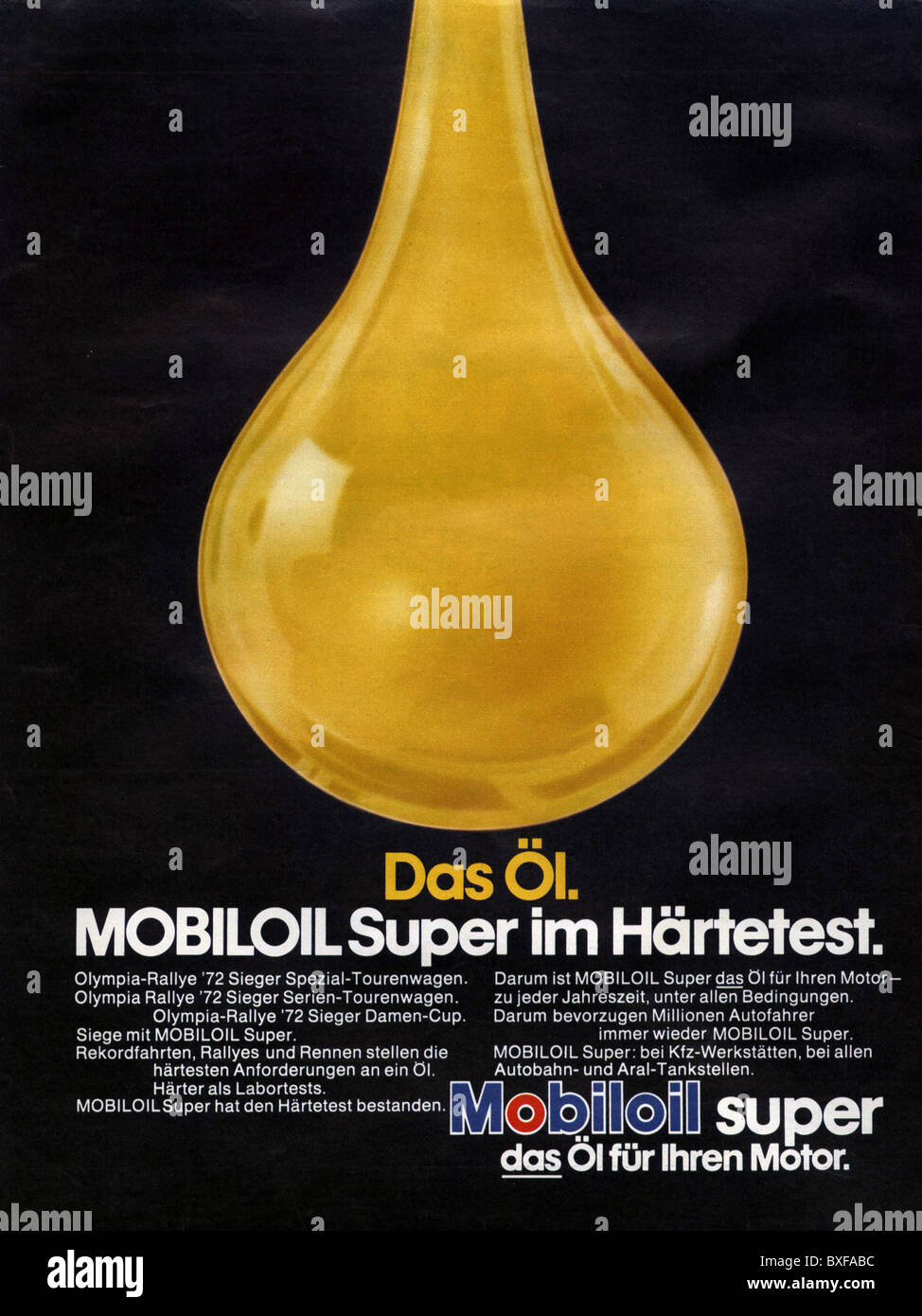 Publicité, transport / transport, publicité pour huile moteur Mobiloil Super, d'un magazine, Allemagne, vers 1972 / 1973, droits supplémentaires-Clearences-non disponible Banque D'Images