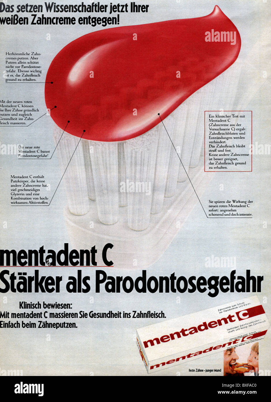 Publicité, hygiène dentaire / soins dentaires, dentifrice Mentadent C,  publicité du magazine « Hoer zu », No. 41, 16.10.1970, droits  supplémentaires-Clearences-non disponible Photo Stock - Alamy