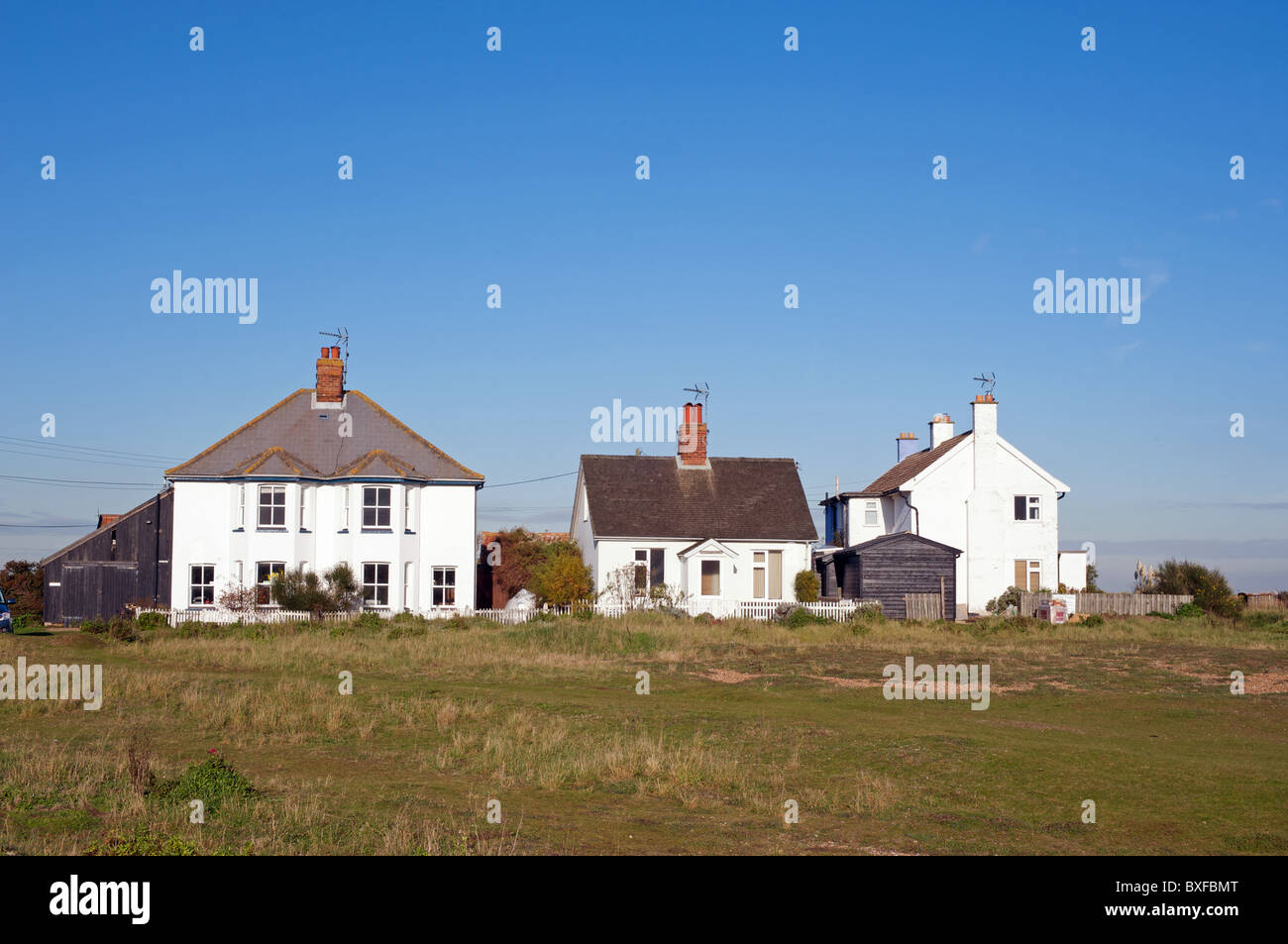 Propriétés côtières, Rue du bardeau, Suffolk, Angleterre. Banque D'Images