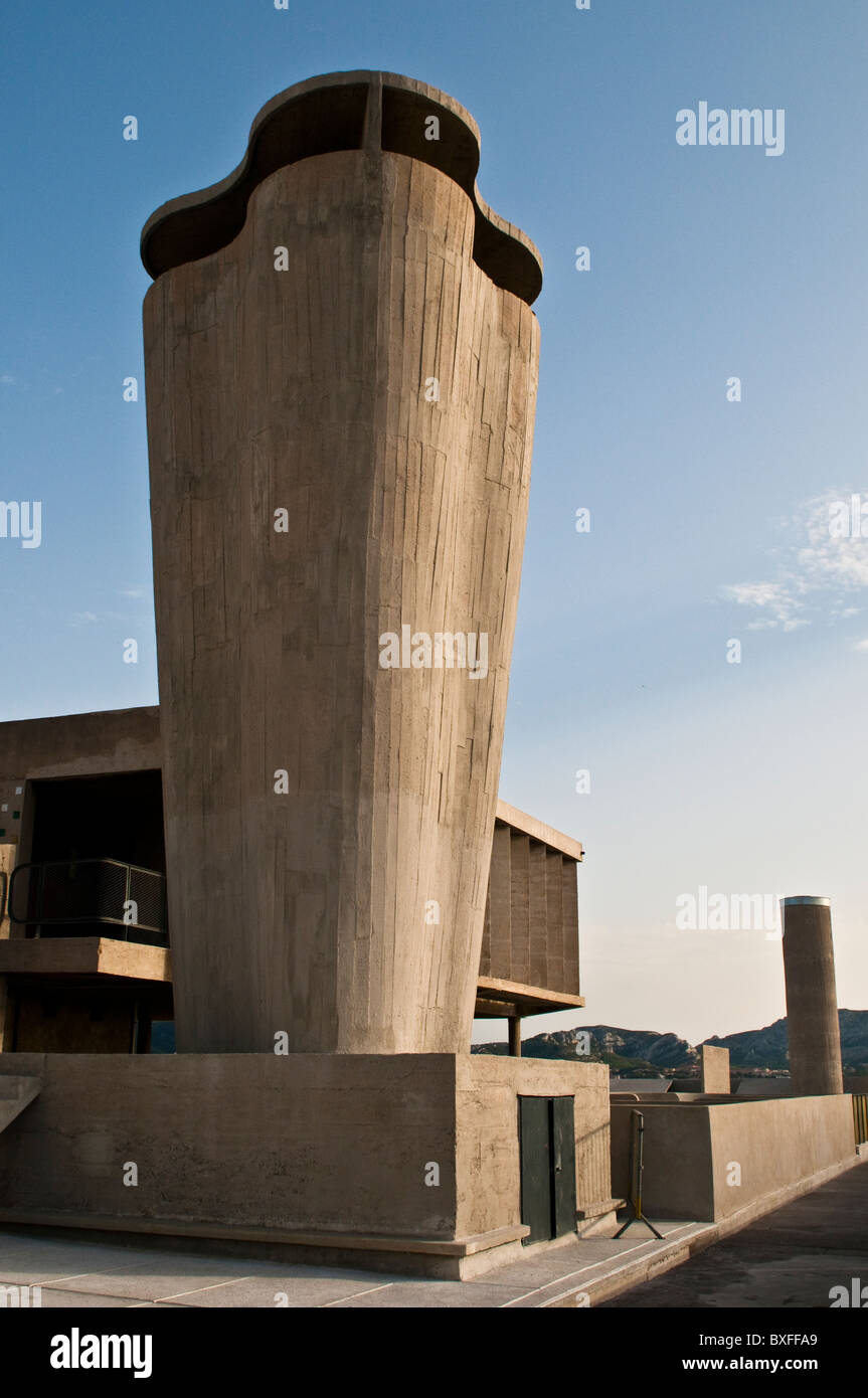 Terrasse sur le toit, Unite d'Habitation de Le Corbusier, Marseille, France Banque D'Images