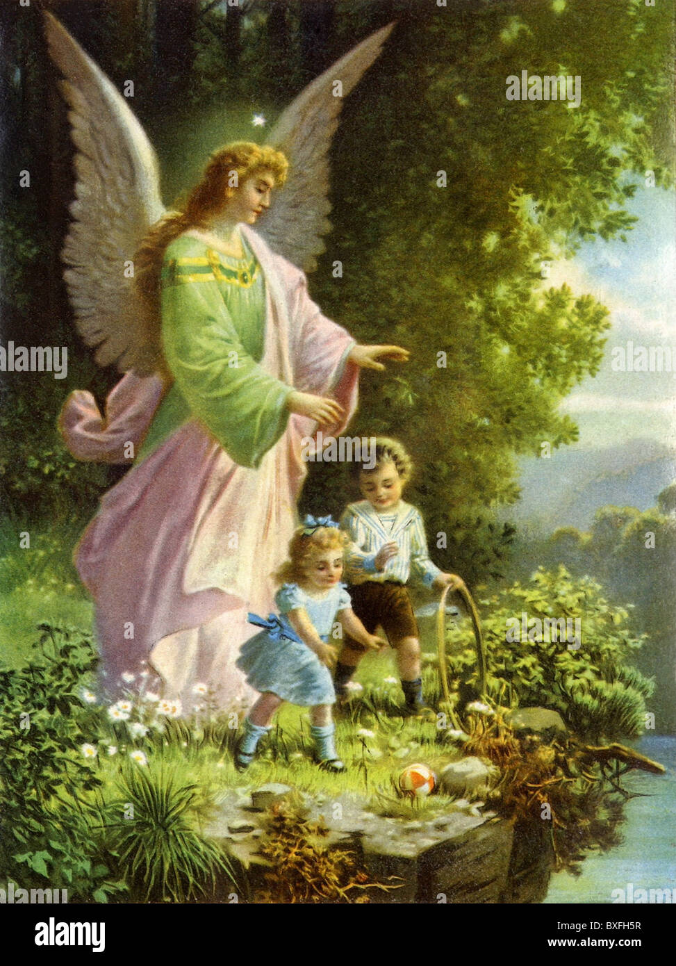 Ange gardien protégeant les frères et sœurs, ange gardien avec enfants, ange  gardien regardant les enfants, poème ange gardien de Dieu protégeant les  enfants, art mural religieux pour la maison, la chambre