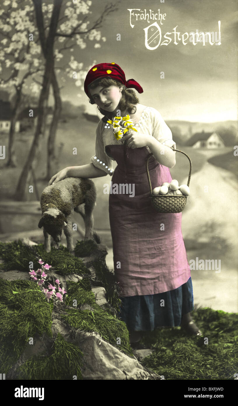 Tradition / folklore, Allemagne, Bavière, carte postale, 'joyeuses Pâques', 1908, droits supplémentaires-Clearences-non disponible Banque D'Images