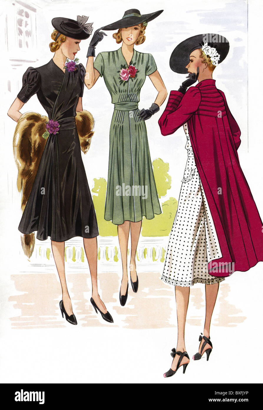Mode, années 1930, mode de la ladie, mode élégant, XXe siècle, historique,  historique, vêtements, robe, robes, ladie, élégance, jupe, fourrure, haute  société, gants, magazine, modèle, motifs, beauté, mannequin, modèle, modèle  de mode,