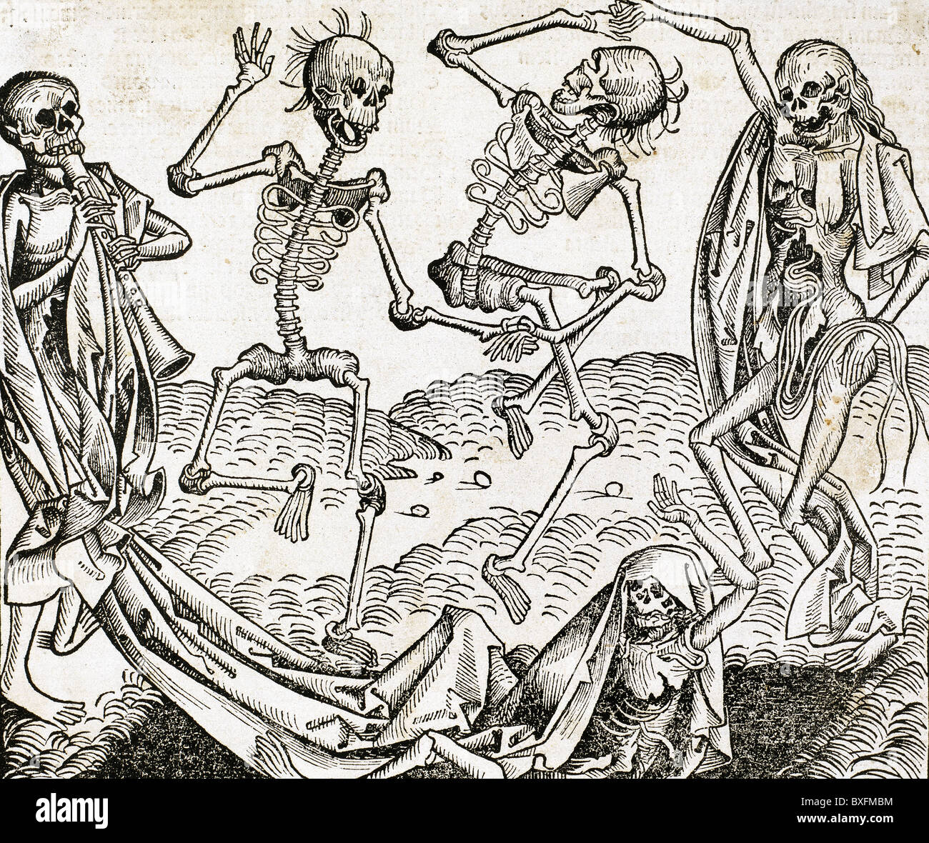 La danse de la mort (1493) de Michael Wolgemut, du Liber Chronicarum par Hartmann Schedel. La gravure. Banque D'Images